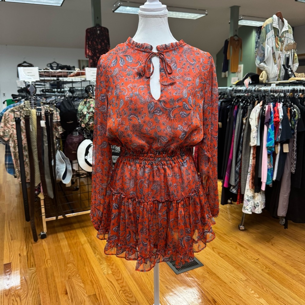 Misa Los Angeles Floral/Paisley Print Orange Mini Dress